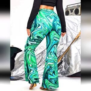 Green Swirl Women's Flare Pants OX